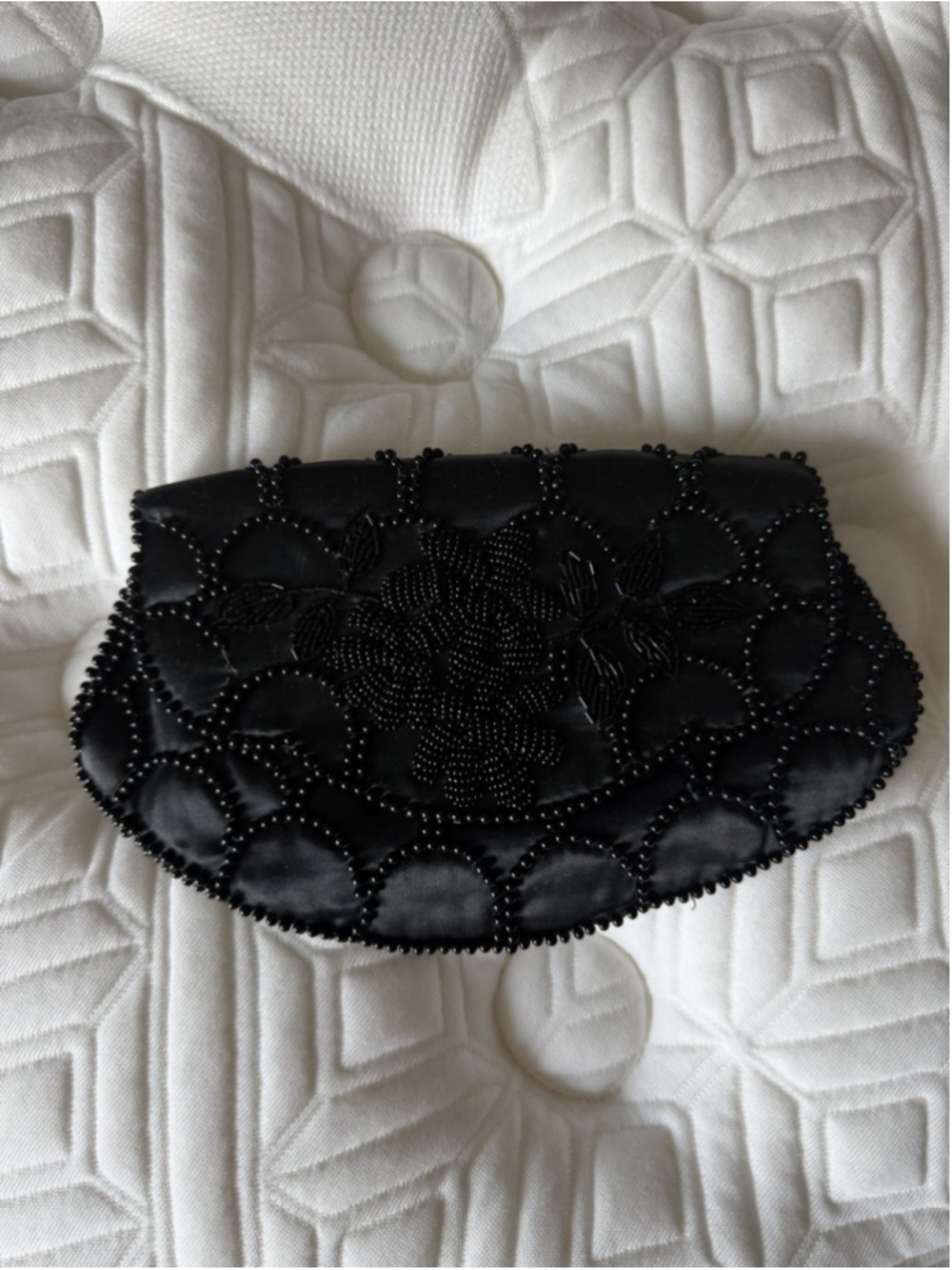 Black Beaded Evening Bag Purse Clutch Styled in CA for Shaggee by Ricci Japan